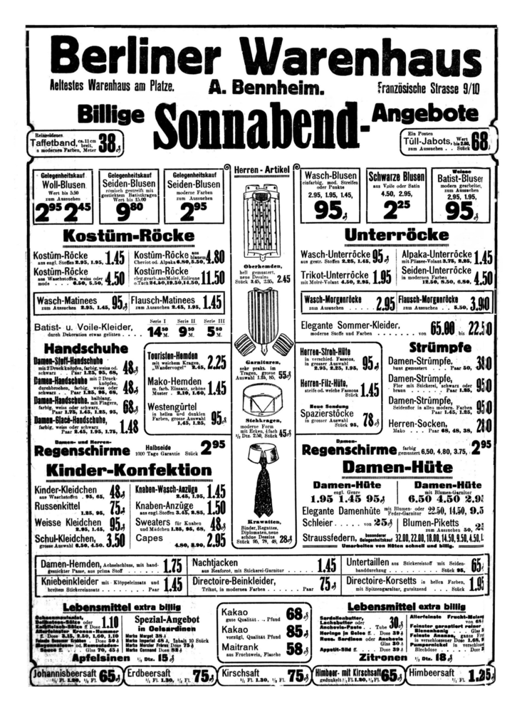 Königsberg, Französische Str., A. Bennheim, Berliner Warenhaus, Billige Sonnabend Angebote