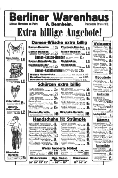 Königsberg (Pr.), Französische Str., Berliner Warenhaus, A. Bennheim, Extra billige Angebote