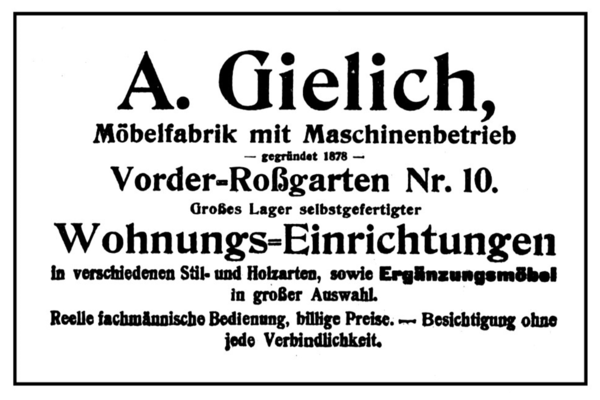 Königsberg (Pr.), Vorderroßgarten, A. Gielich, Möbelfabrik mit Maschinenbetrieb