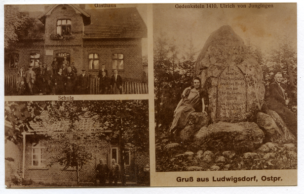 Ludwigsdorf Kr. Osterode, Gasthaus, Schule, Gedenkstein