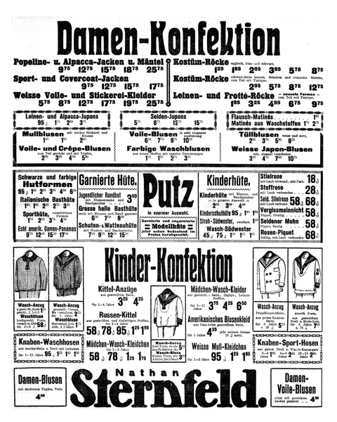 Königsberg (Pr.), Schmiedestraße, Nathan Sternfeld Einrichtungshaus , Damen-und Kinderkonfektion