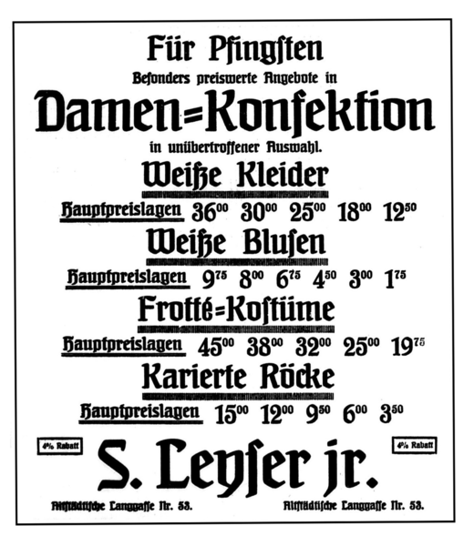 Königsberg (Pr.), Altst. Langgasse, S. Leyser jr., Damen Konfektion für Pfingsten