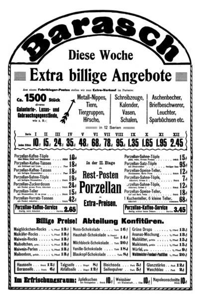 Königsberg (Pr.), Kantstraße, Warenhaus Barasch, Billige Angebote, Restposten Porzelan