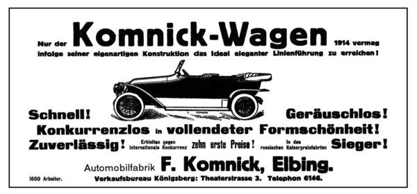 Elbing, F. Komnick, Automobilfabrik