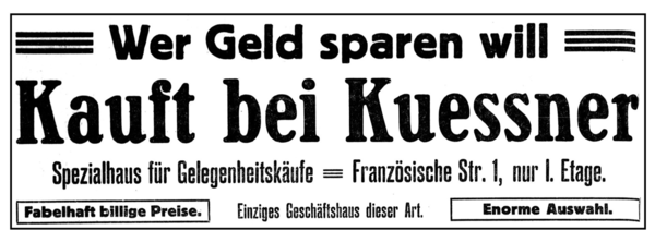 Königsberg, Französische Str., Otto Kuessner, Konfektionshaus, Spezialhaus f. Gelegenheitskäufe