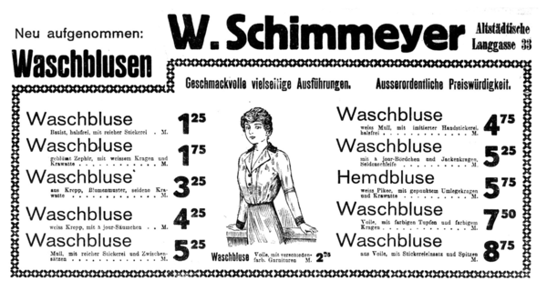 Königsberg (Pr.), Langgasse, W. Schimmeyer, Damenkonfektion, Wasch- und Hemdblusen