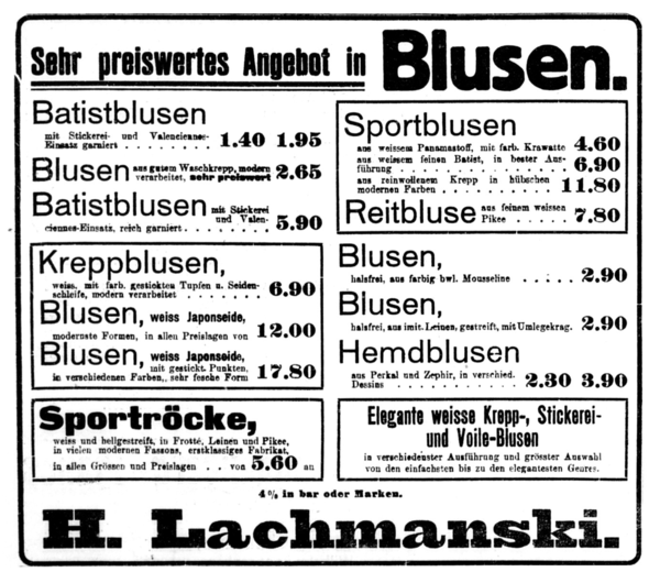 Königsberg, Junkerstraße, H. Lachmanski, Leinenhandlung, Blusen