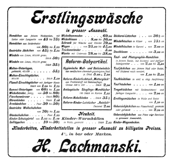 Königsberg, Junkerstraße, H. Lachmanski, Leinenhandlung, Erstlingswäsche