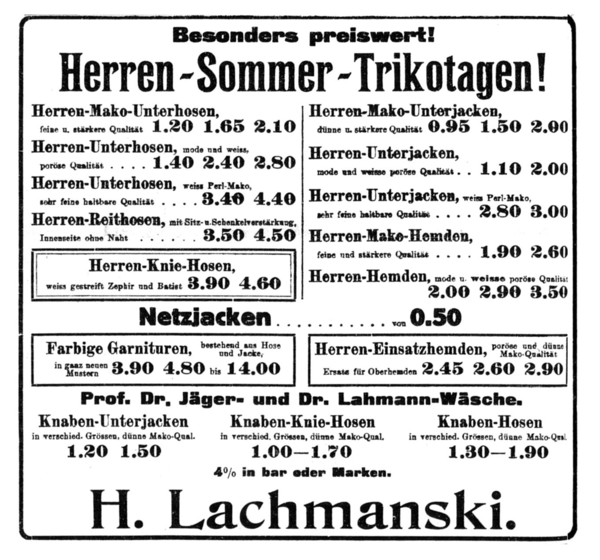 Königsberg, Junkerstraße, H. Lachmanski, Leinenhandlung, Herren-Sommer-Trikotagen