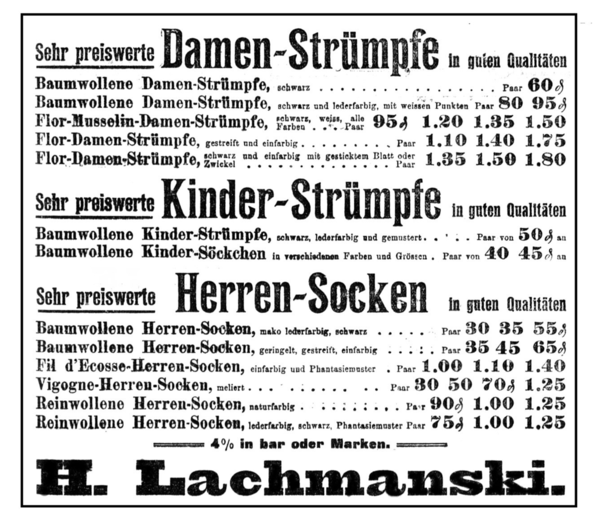 Königsberg, Junkerstraße, H. Lachmanski, Leinenhandlung, Damenstrümpfe