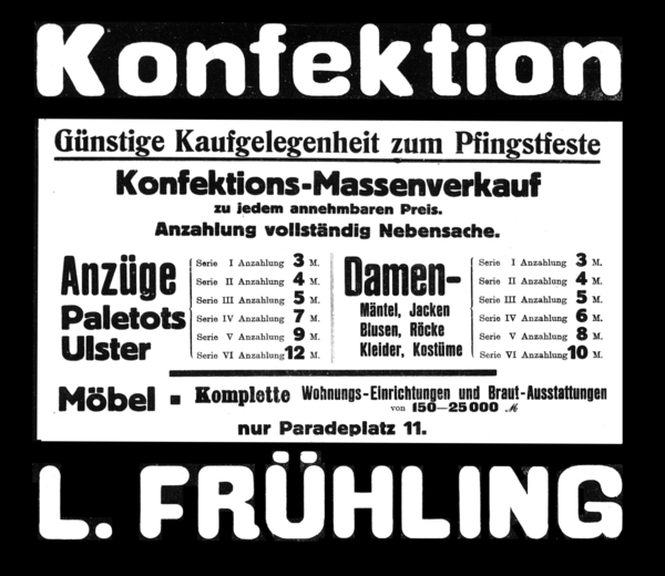 Königsberg, Paradeplatz, F. Frühling, Konfektions- und Möbelhaus