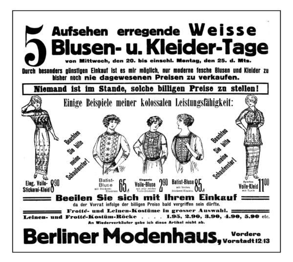 Königsberg (Pr.), Vordere Vorstadt, Berliner Modenhaus, Blusen- und Kleidertage