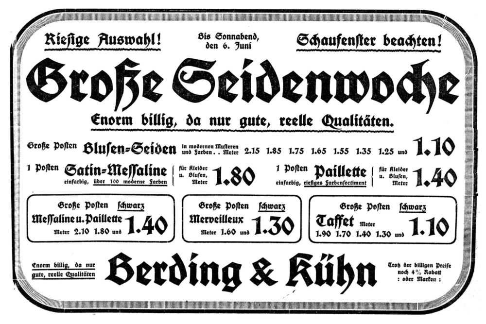 Königsberg (Pr.), Berding & Kühn, Versandhaus, Litauische Gebildwaren, Große Seidenwoche