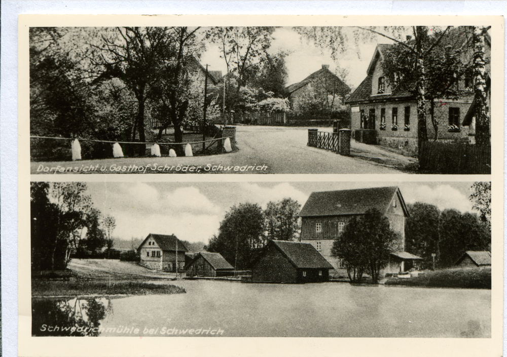 Schwedrich, Ortsansicht mit Gasthof Schröder, Schwedrich-Mühle