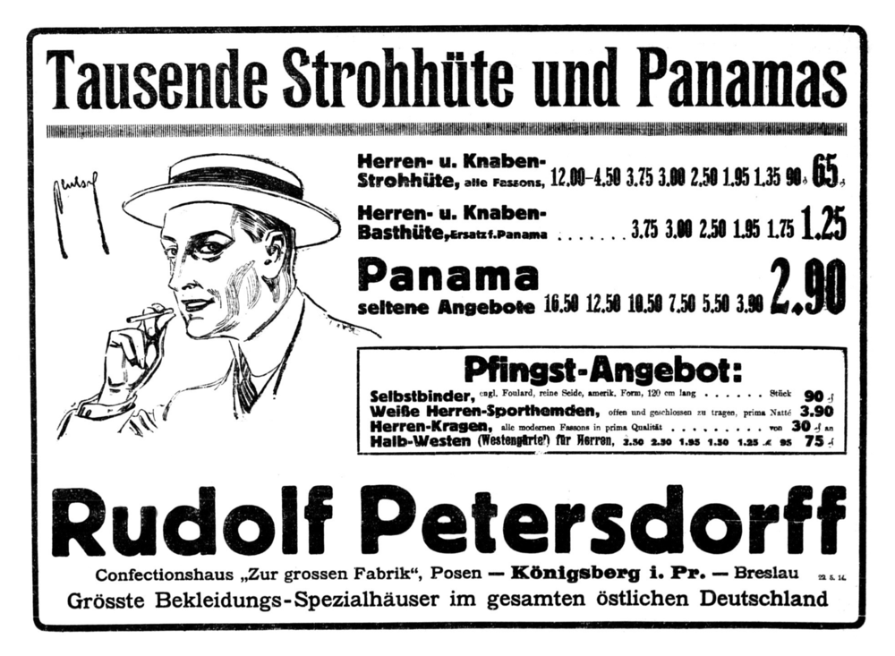 Königsberg (Pr.), Rudolf Petersdorff, Bekleidungs-Spezialhaus, Tausend Strohhüte