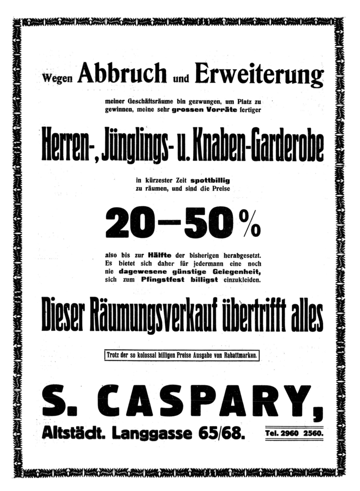 Königsberg (Pr.), S.Caspary, Herrenbekleidung, Räumungsverkauf