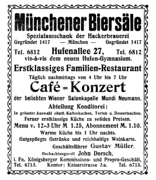 Königsberg, Hufenallee, Münchener Biersäle, Cafe Konzert