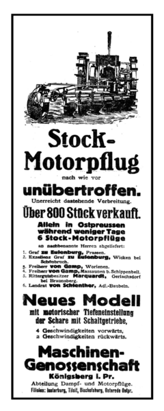 Königsberg, Maschinengenossenschaft, Stock- Motorpflug (Neues Modell)