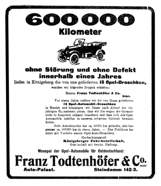 Königsberg, Junkerstraße, Franz Todtenhöfer & Co., Automobile, Galvanische Anstalt