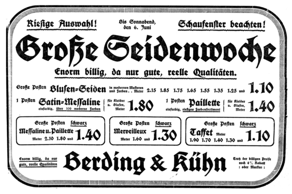 Königsberg (Pr.), Berding & Kühn, Versandhaus, Litauische Gebildwaren, Große Seidenwoche