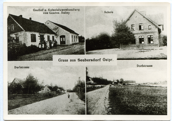 Seubersdorf Kr. Osterode, Gasthof und Kolonialwaren Geschw. Dalley, Schule, Dorfstraße