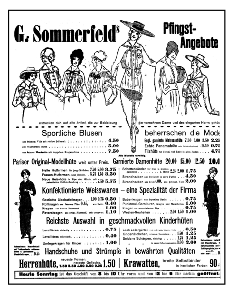 Königsberg, Junkerstraße 3, G. Sommerfeld, Putz- und Weißwarenhandlung, Pfingstangebote