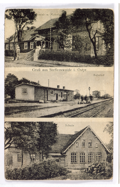 Steffenswalde, Kolonial- und Materialwarenhandlung, Bahnhof, Schule