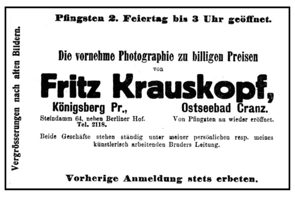 Königsberg (Pr.), Steindamm 64, Fritz Krauskopf, Photographie