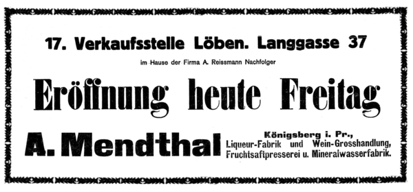 Königsberg (Pr.), Löbenichtsche Langgasse 37, A. Mendthal, Likörfabrik und Weingroßhandlung