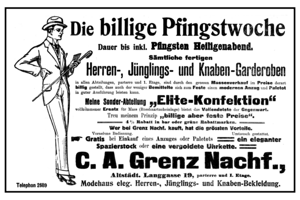 Königsberg (Pr.), Altstädt. Langgasse, C.A.Grenz, Modehaus für Herrenbekleidung, Elite-Konfektion