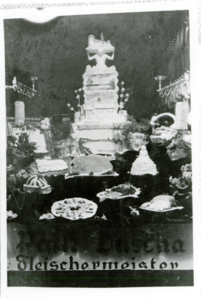 Osterode (Ostpr.), Weihnachtsschaufenster der Fleischerei Paul Duscha