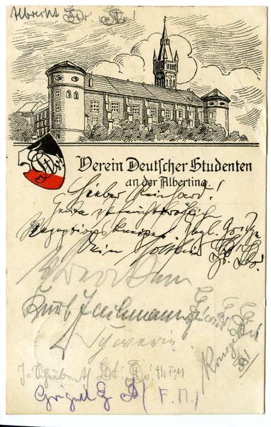 Königsberg (Pr.), Schmuck-Postkarte des "Vereins Deutscher Studenten" an der Albertina