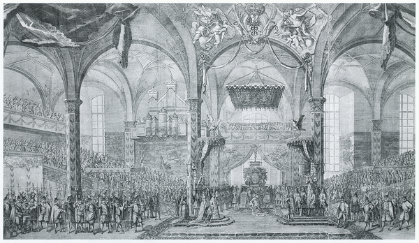 Königsberg (Pr.), Salbung Friedrichs I. und seiner Gemahlin..., Radierung