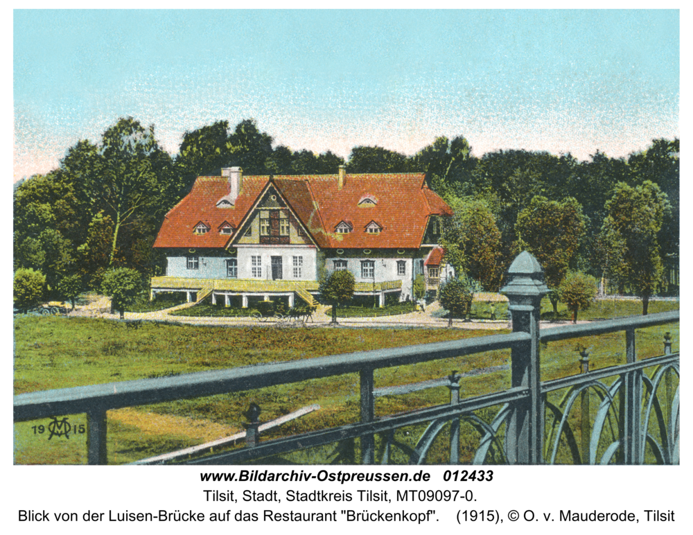 Tilsit, Blick von der Luisen-Brücke auf das Restaurant "Brückenkopf"