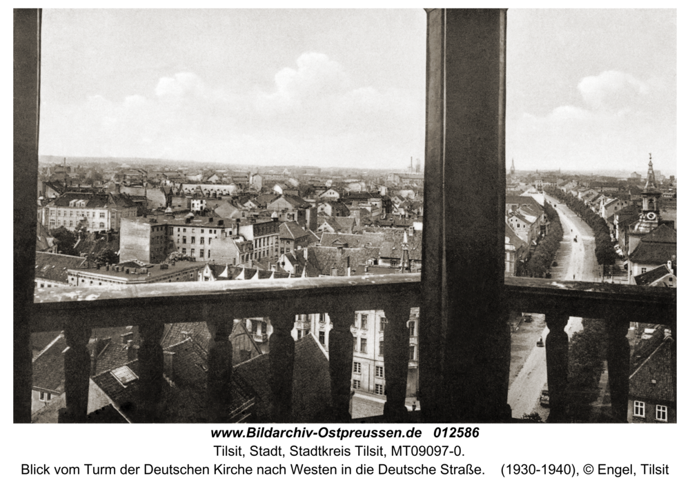 Tilsit, Blick vom Turm der Deutschen Kirche nach Westen in die Deutsche Straße