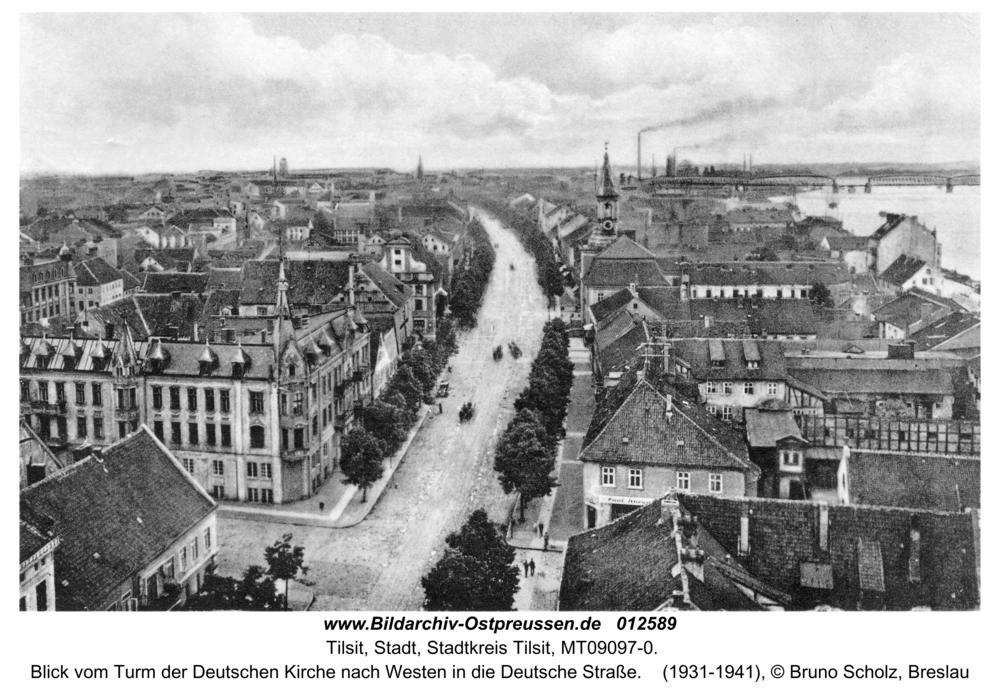 Tilsit, Blick vom Turm der Deutschen Kirche nach Westen in die Deutsche Straße