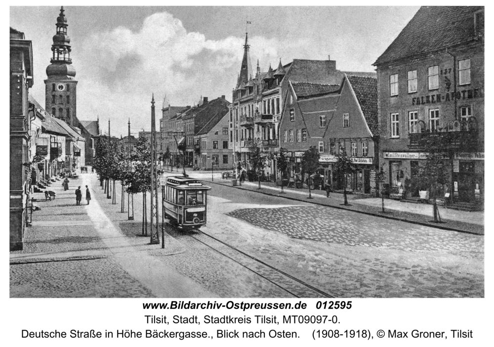 Tilsit, Deutsche Straße in Höhe Bäckergasse., Blick nach Osten