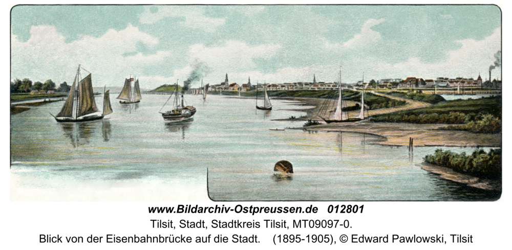 Tilsit, Blick von der Eisenbahnbrücke auf die Stadt