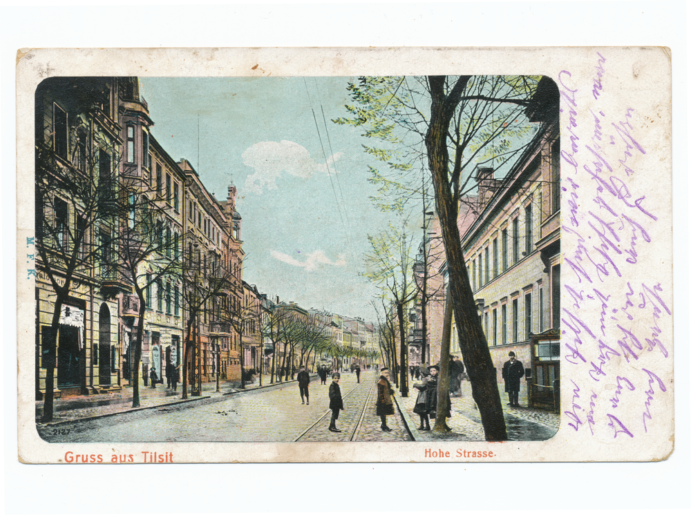 Tilsit, Hohe Str. in Höhe der Post (Nr. 53), Blick nach Osten
