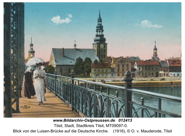 Tilsit, Blick von der Luisen-Brücke auf die Deutsche Kirche