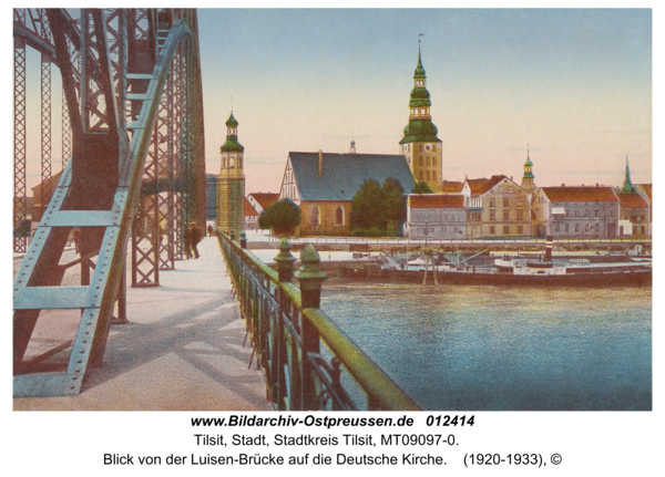 Tilsit, Blick von der Luisen-Brücke auf die Deutsche Kirche