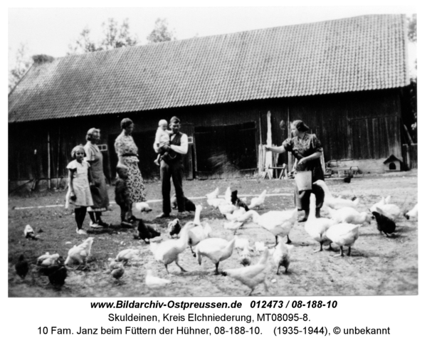 Skuldeinen, 10 Fam. Janz beim Füttern der Hühner, 08-188-10
