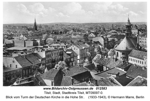 Tilsit, Blick vom Turm der Deutschen Kirche in die Hohe Str.