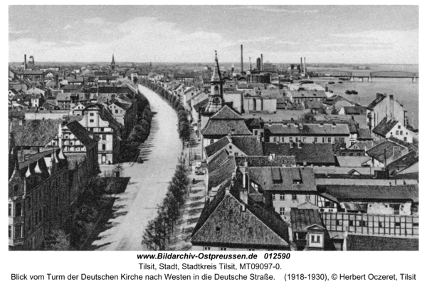 Tilsit, Blick vom Turm der Deutschen Kirche nach Westen in die Deutsche Straße