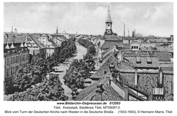 Tilsit, Blick vom Turm der Deutschen Kirche nach Westen in die Deutsche Straße