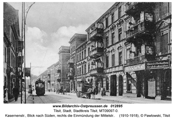 Tilsit, Kasernenstr., Blick nach Süden, rechts die Einmündung der Mittelstr.