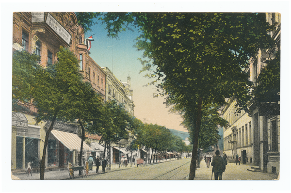 Tilsit, Hohe Str. in Höhe der Post (Nr. 53), Blick nach Osten