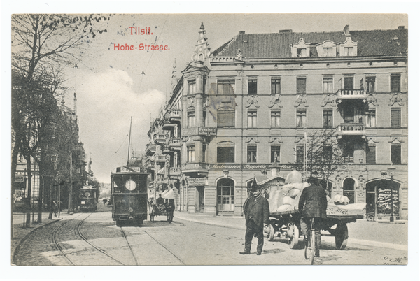 Tilsit, Hohe Str. Ecke Saarstr. (fr. Kirchenstr.), Schenkendorfplatz, Blick nach Westen