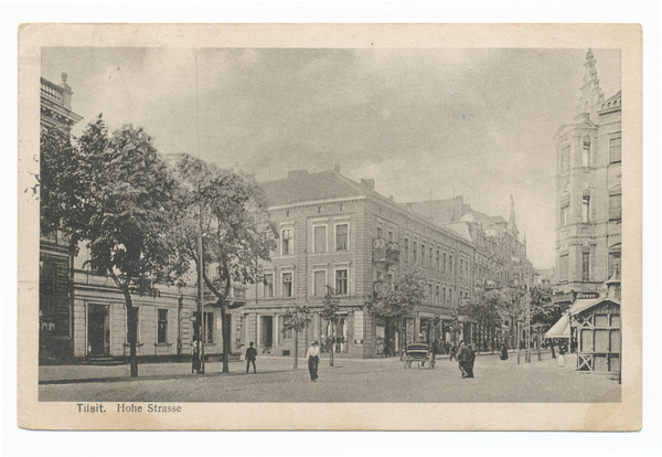 Tilsit, Hohe Str. Ecke Saarstr. (fr. Kirchenstr.), Schenkendorfplatz, Blick nach Westen