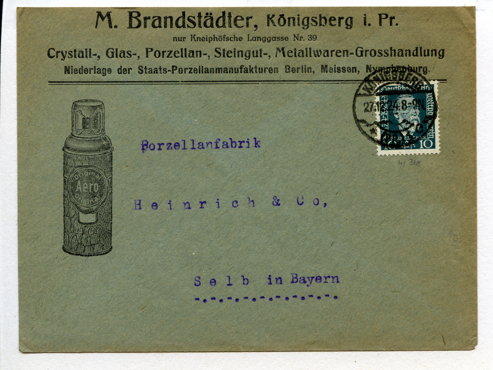 Königsberg (Pr.), Firmenkuvert der Firma M. Brandstädter